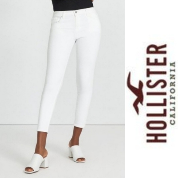 Hollister Denim - Hollister Crop Skinny Low Rise Distressed Ripped Rip Jegging White Jeans 7 28